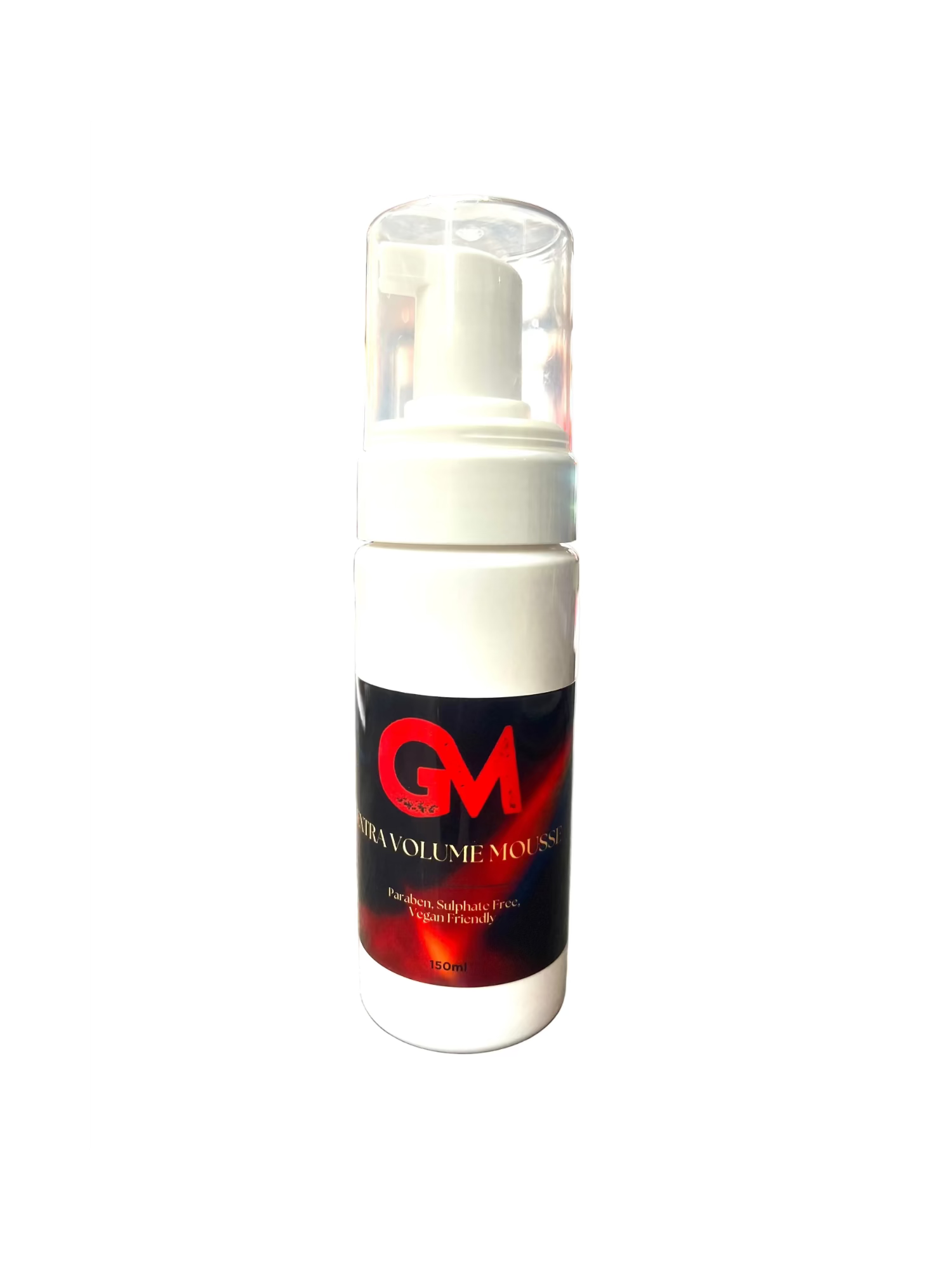 A white pump bottle with a clear cap and a black label featuring a red 'GM' logo and the text 'GREAT MEXICO' and 'GREAT VOLUME NOW!'.