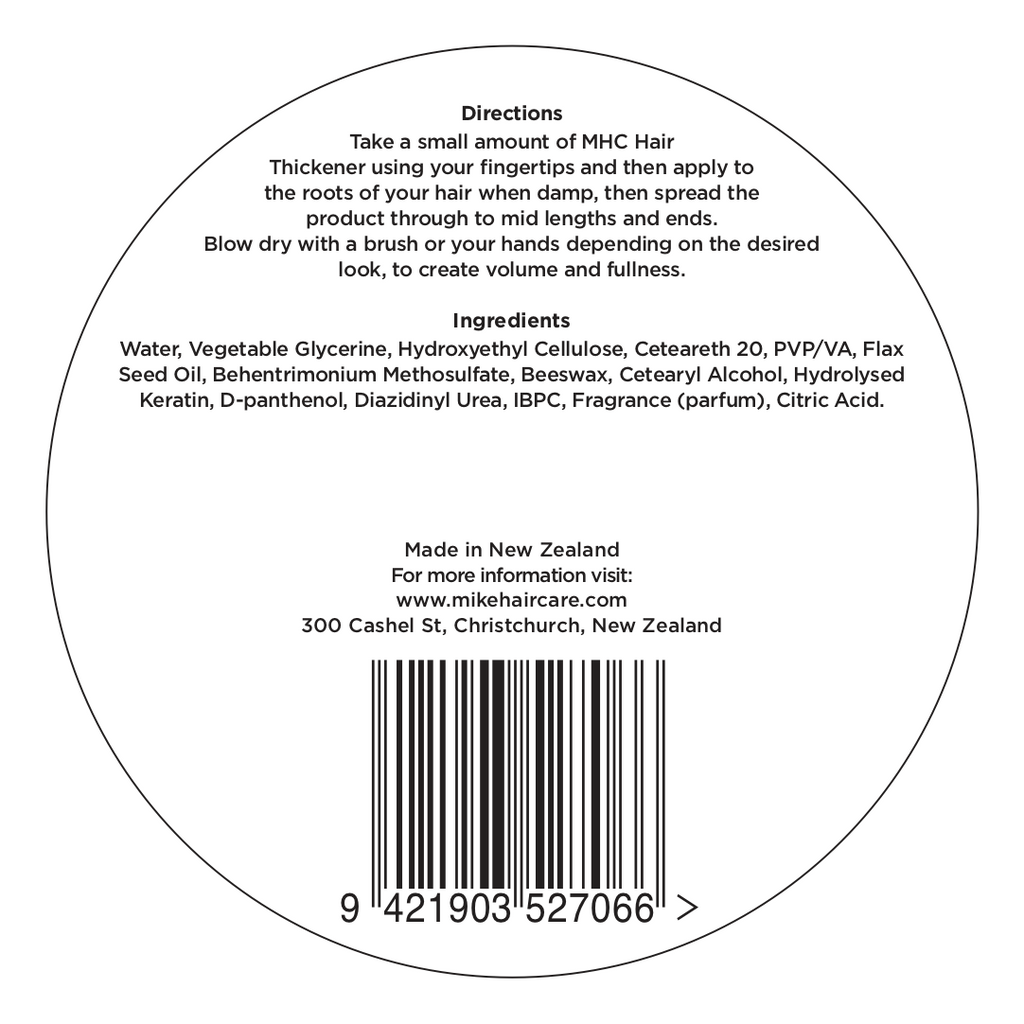 Hair Thickener. NO SULPHATES, PARABENS OR SALTS.